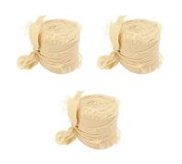 Cinta de seda de gasa con flecos, cinta de ramo vintage teñida a mano para envolver regalos de boda, manualidades, Material de textura de gasa, paquete de 3 (Beige)