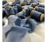 Cinta De Seda Pura Real Bordado Algodón Satén Borde Crudo Para Manualidades Fiesta Ramo De Novia Invitaciones Estilo Rústico-18 Azul Claro-5cm x 5m