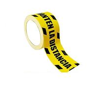 CINTA DE SEÑALIZACIÓN ADHESIVA 72MM X 25METROS AMARILLO/NEGRO "MANTENGA LA DISTANCIA" marca SIN MARCA