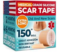 Cinta de silicona de grado médico para cicatrices, 1.6 x 150 pulgadas, diferencia visible en cicatrices quirúrgicas y queloides, hojas de silicona reutilizables, cinta de silicona fácil de usar para