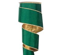 Cinta de terciopelo verde oscuro con alambre, cinta de Navidad de 2.5 pulgadas de ancho, cintas verdes y doradas para decoración de árbol de Navidad, envoltura de regalos, adornos de lazo, coronas