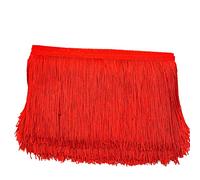 Cinta Decorativa de Danza 15 cm x 4 m - Borde de Flecos de Seda, Borla para Coser, Manualidades, Ropa, Lencería, Disfraces, Cortinas, Decoración - Rojo A