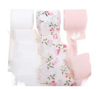 Cinta Decorativa Mix 3 Roll 5m Printed Flowers Frayed Edged Satin Handmade Chiffon Ribbon For Wedding Invitation Bouquet Birth Party DIY Dec(Flower set C)