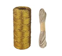 Cinta dorada de 100 m, hilo dorado para crochet, hilo dorado, oro, con cuerda de cáñamo natural de 10 m, lino, cuerda para manualidades, no elástica, para manualidades, bodas, para decorar o envolver