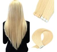 Cinta en extensiones de cabello Cinta invisible de cabello humano en extensiones de cabello real humano sedosa recta para mujeres 20 piezas/paquete, oro resaltado,18inch