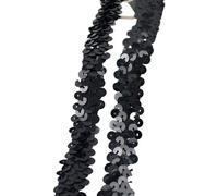 Cinta Encaje Vintage Cinta elástica de encaje con lentejuelas de 2, 5 y 10 metros for decoración de vestidos de novia, accesorios de costura DIY(Black,2cm-5Meters)