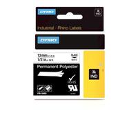 Cinta Etiquetadora DYMO Poliéster Permanente IND, 12mm, Negro sobre Blanco, 5,5m, UL 969