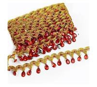 Cinta Flecos Cuentas Borla con flecos de 1-5 metros y 45mm, adorno encaje for ropa, cintas decorativas diamantes imitación, vestido boda, cortina DIY(Red,45mm-1Meter)