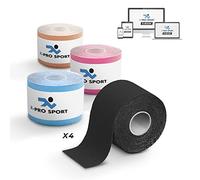 Cinta kinesiológica 5m x 5cm, Cinta Kinesio X-PRO-SPORT con libro electrónico con ejemplos de aplicación, Vendaje de musculatura, Fuerte, Resistente, Elástica Cinta de Taping (4 x colores)