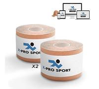 Cinta kinesiológica 5m x 5cm, Cinta Kinesio X-PRO-SPORT con libro electrónico con ejemplos de aplicación, Vendaje de musculatura, Fuerte, Resistente, Elástica Cinta de Taping (2 colores piel)