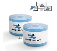 Cinta kinesiológica 5m x 5cm, Cinta Kinesio X-PRO-SPORT con libro electrónico con ejemplos de aplicación, Vendaje de musculatura, Fuerte, Resistente, Elástica Cinta de Taping (2 x azul)