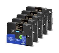 Cinta laminada de 5 uds, Compatible con Brother Tze 324 334 344 354, cinta de etiquetas dorada sobre negra, Compatible con impresoras de etiquetas Brother P-Touch(24mm)
