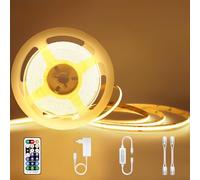 Cinta LED COB 5 m, tira LED con mando a distancia regulable, diadema LED 3000 K, blanco cálido, tira de luz 24 V, impermeable IP44, flexible recortable, cintas LED adhesivas para TV de pared, cocina,