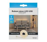 Cinta LED - Longitud: 2 m - Color: blanco cálido - Enchufe USB - Tipo de iluminación: pared/techo/TV… - Se vende con clips de fijación - Cinta siliconada - Longitud del cable USB: 485 mm - Ancho de la