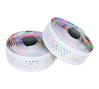 Cinta Manillar Bici EVA Perforada Transpirable 2m | Material PU silicona y EVA, absorbe golpes, cómodo al tacto, ideal rutas largas, duradero(White-colorful)