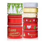 Cinta Navidad 9 Rollos 3 tamaños, Cinta Regalo Navidad, Cinta de Tela de Navidad para Decoraciones de Navidad, Regalo Navidad, Envoltura de Regalos, Cinta Arbol de Navidad, Fiestas