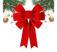 Cinta navideña de Terciopelo - 35,5 × 30,5 cm, Festivo, Flocado Rojo, Acento de Vacaciones de Peluche, Pieza Decorativa clásica, Estilo Rico de embellecimiento estacional |