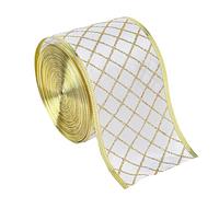 Cinta navideña dorada de 2 m con malla transparente for manualidades: lazos, coronas, adornos for el árbol Navidad, decoración for bodas y fiestas Para Envolver Regalos, DecoracióN NavideñA