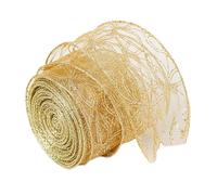 Cinta navideña dorada de 2 m con malla transparente for manualidades: lazos, coronas, adornos for el árbol Navidad, decoración for bodas y fiestas Para Envolver Regalos, DecoracióN NavideñA