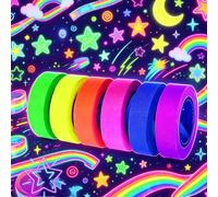 Cinta Neon 6 Colores Set 15mm x 5m Cinta Adhesiva de Tela Fluorescente para Fiesta de Luz Negra Decoración UV Activa Cinta Gaffer Escribible Desprendible Sin Residuos Accesorios Luz Neón Pegatinas