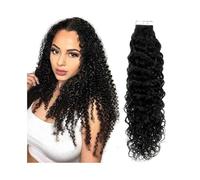 Cinta ondulada de agua de 16-26 pulgadas en extensiones de cabello Cabello humano 20 piezas Cinta de cabello humano Remy rizado ondulado con trama de piel invisible # 1B Negro natural(24 inches)