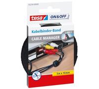Cinta para agrupar cables tesa On & Off (5 m x 10 mm), color negro | Brida recortable de gancho y bucle para organizar cables - agrupa cables en el hogar y la oficina