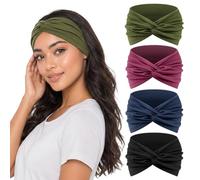 Cinta para el pelo para mujer, paquete de 4 unidades, 5,5 pulgadas, extra anchas, antideslizantes, para yoga, fitness y cosméticos, diadema para el pelo Summer (negro, morado, verde, azul)