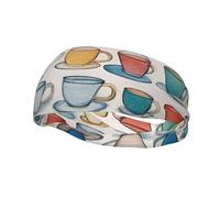 Cinta para el Sudor Deportiva con Estampado de teteras y Tazas Dibujadas a Mano, Transpirable, para Correr, Yoga y Fitness (Unisex).
