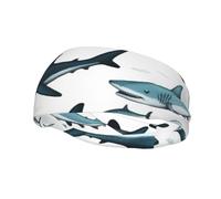 Cinta para el Sudor Deportiva con Estampado de Tiburones y Diversos Gestos, Transpirable, Ideal para Correr, Yoga y Fitness. Unisex.