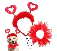 Cinta para la cabeza del perro de San Valentín | Accesorios para mascotas con corazón de San Valentín - Ropa de cachorro brillante con collar | Para razas de perros medianas y grandes, hogar, viajes