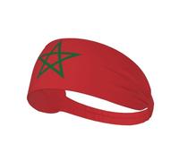 Cinta para la Cabeza Deportiva con la Bandera de Marruecos para Hombres y Mujeres. Diadema elástica Que Absorbe la Humedad, Ideal para Correr, Yoga, fútbol y Gimnasio.