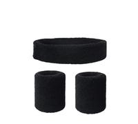 Cinta Pelo Deporte 2pc Sports Headband and Wristband Towel Set Sweatband Cotton Wrist Band Bracers for Women Men Cycling Gym Basketball Tennis(Black)