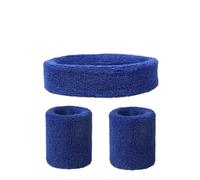 Cinta Pelo Deporte 2pc Sports Headband and Wristband Towel Set Sweatband Cotton Wrist Band Bracers for Women Men Cycling Gym Basketball Tennis(Blue)