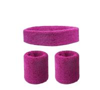 Cinta Pelo Deporte 2pc Sports Headband and Wristband Towel Set Sweatband Cotton Wrist Band Bracers for Women Men Cycling Gym Basketball Tennis(PURPLE)