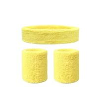 Cinta Pelo Deporte 2pc Sports Headband and Wristband Towel Set Sweatband Cotton Wrist Band Bracers for Women Men Cycling Gym Basketball Tennis(Yellow)