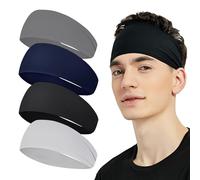Cinta Pelo Deporte 4 Piezas Diadema Deportiva Elástica Durable para Hombre y Mujer, Cinta Sudor Cabeza para Entrenamiento, Yoga, Fitness, Correr y Ciclismo