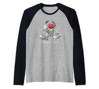 Cinta Plateada y tulipán Rojo para concientización sobre la Enfermedad de Parkinson Camiseta Manga Raglan
