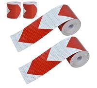Cinta Reflectante Adhesiva,Cinta Reflectante de Seguridad,Alta Intensidad Pegatinas Advertencia Autoadhesivo para Coche Camión 5 cm x 4 m,Flecha Rojo y Blanca,2Piezas