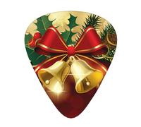 Cinta roja navideña con campanas doradas,12 púas de guitarra, 3 grosores diferentes para guitarra acústica, bajo y ukelele
