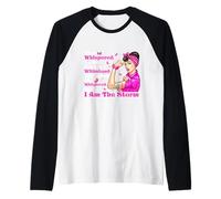 Cinta rosa con texto en inglés "I'm The Storm Strong Women Breast Cancer Warrior" Camiseta Manga Raglan