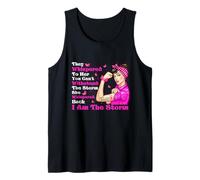 Cinta rosa con texto en inglés "I'm The Storm Strong Women Breast Cancer Warrior" Camiseta sin Mangas