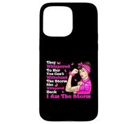Cinta rosa con texto en inglés "I'm The Storm Strong Women Breast Cancer Warrior" Carcasa para iPhone 15 Pro Max
