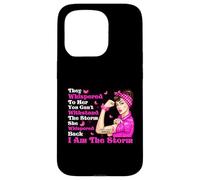Cinta rosa con texto en inglés "I'm The Storm Strong Women Breast Cancer Warrior" Carcasa para iPhone 15 Pro