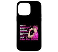 Cinta rosa con texto en inglés "I'm The Storm Strong Women Breast Cancer Warrior" Carcasa para iPhone 14 Pro Max