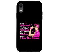 Cinta rosa con texto en inglés "I'm The Storm Strong Women Breast Cancer Warrior" Carcasa para iPhone XR