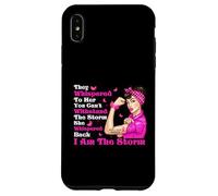 Cinta rosa con texto en inglés "I'm The Storm Strong Women Breast Cancer Warrior" Carcasa para iPhone XS Max