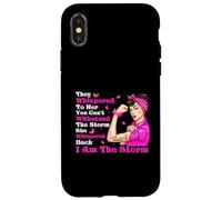 Cinta rosa con texto en inglés "I'm The Storm Strong Women Breast Cancer Warrior" Carcasa para iPhone X/XS