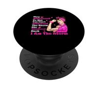 Cinta rosa con texto en inglés "I'm The Storm Strong Women Breast Cancer Warrior" PopSockets PopGrip Adhesivo