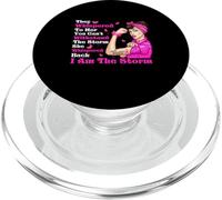 Cinta rosa con texto en inglés "I'm The Storm Strong Women Breast Cancer Warrior" PopSockets PopGrip para MagSafe