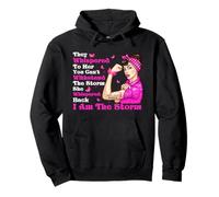 Cinta rosa con texto en inglés "I'm The Storm Strong Women Breast Cancer Warrior" Sudadera con Capucha
